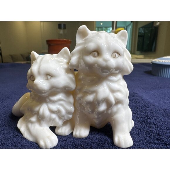 Vintage 1960s Lenwile China Ardalt Japan White Persian Cat Figurine 3.5" Kittens - Picture 2 of 5